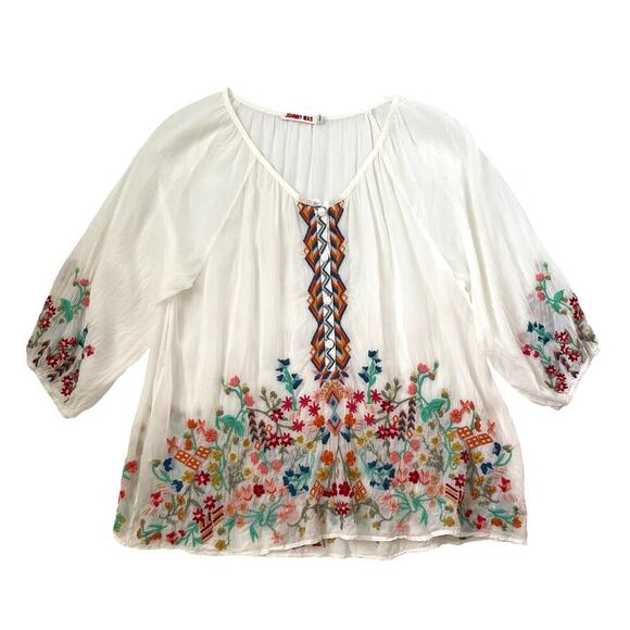 Johnny Was Workshop Sarah Blouse - White - Multicolor Embroidery - Floral - M - Picture 3 of 6
